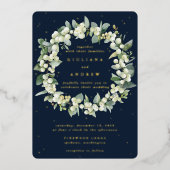 Invitation En Aluminium Marine Snowberry+Eucalyptus Wreath d'hiver Mariage (Recto)