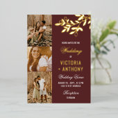 Invitation En Aluminium Maroon Gold Berry Twig 3 Photos Mariage (Debout devant)