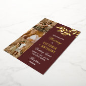 Invitation En Aluminium Maroon Gold Berry Twig 3 Photos Mariage (Rotation)