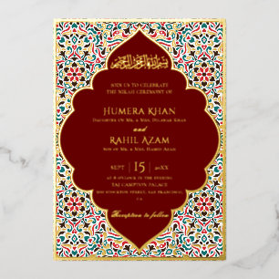 Invitation En Aluminium Marron Vert Élégant Marbre de Perse Bijou Musulman