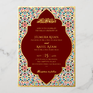 Invitation En Aluminium Marron Vert Élégant Marbre de Perse Bijou Musulman