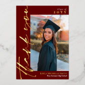 Invitation En Aluminium Marsala Gold Script Photo Graduation Merci (Recto)