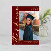 Invitation En Aluminium Marsala Gold Script Photo Graduation Merci (Debout devant)
