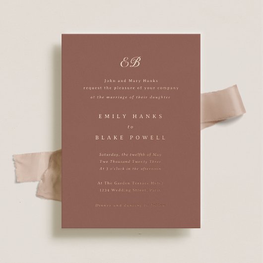 Invitation En Aluminium Marseille Terracotta & Rose Gold Foil Mariage