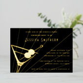 Invitation En Aluminium Martini Martini Black and Gold Bachelorette (Debout devant)
