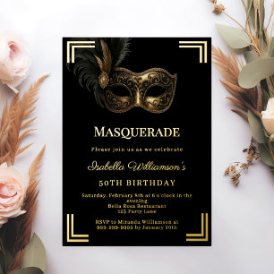 Invitation En Aluminium Mascarade d'or noir fête d'anniversaire de luxe