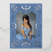 Invitation En Aluminium Mascarade en argent bleu photo Quinceanera (Recto)