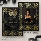 Invitation En Aluminium Mascarade en or noir photo Quinceanera