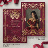 Invitation En Aluminium Mascarade en or rouge photo Quinceanera