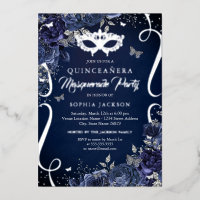 Mascarade papillon marine Quinceanera en argent