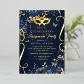 Invitation En Aluminium Mascarade papillon Royal Navy Quinceanera (Debout devant)