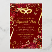 Invitation En Aluminium Mascarade Papillon Royal Rouge Quinceanera (Recto)