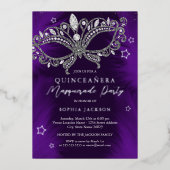 Invitation En Aluminium Mascarade violet argent Star Quinceanera (Recto)