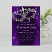 Invitation En Aluminium Mascarade violet argent Star Quinceanera (Debout devant)