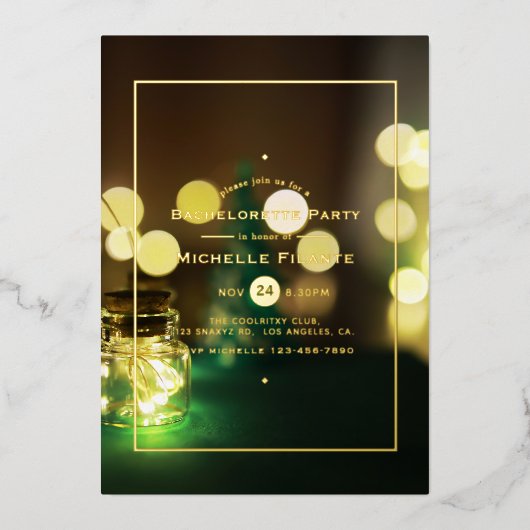 Invitation En Aluminium Mason Jar Bokeh Bachelorette (Recto)