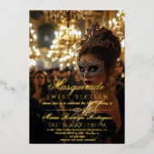 Invitation En Aluminium Masquerade Chic Gold Photo Quinceanera (Recto)