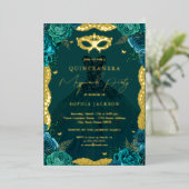 Invitation En Aluminium Masquerade fête Turquoise robe florale Quinceanera (Debout devant)