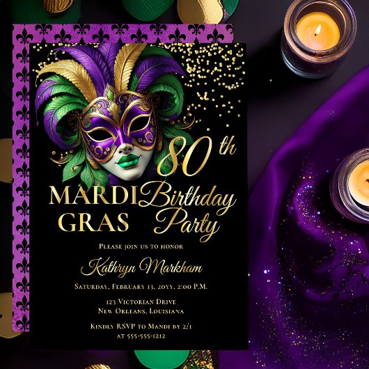 Invitation En Aluminium Masquerade Mask Mardi Gras 80th Birthday Party