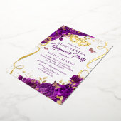 Invitation En Aluminium Masquerade Papillon Or violet Quinceanera (Rotation)