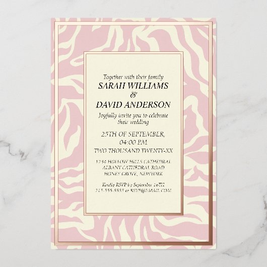 Invitation En Aluminium Matisse Wavy Soft Rose Mariage or (Recto)