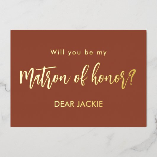 Invitation En Aluminium Matron d'honneur Proposition Brown en terre cuite (Recto)