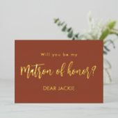 Invitation En Aluminium Matron d'honneur Proposition Brown en terre cuite (Debout devant)