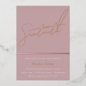 Invitation En Aluminium Mauve Dusty Rose rose 60e Anniversaire de fête Gol (Recto)