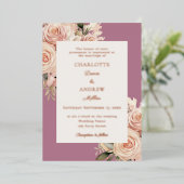 Invitation En Aluminium Mauve ivory dusty rose florals wedding rose gold (Debout devant)