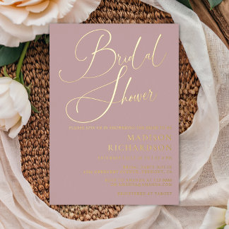 Invitation En Aluminium Mauve Rose Poussiéreux Or Mariage Minimaliste