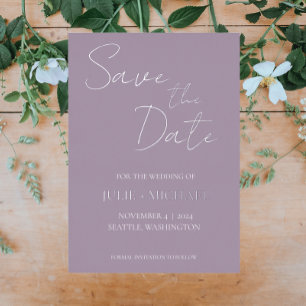 Invitation En Aluminium Mauve style simple mariage Enregistrer la date