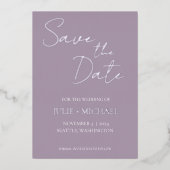 Invitation En Aluminium Mauve style simple mariage Enregistrer la date (Recto)