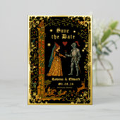 Invitation En Aluminium Medieval Knight and Lady Manuscript Save the Date (Debout devant)
