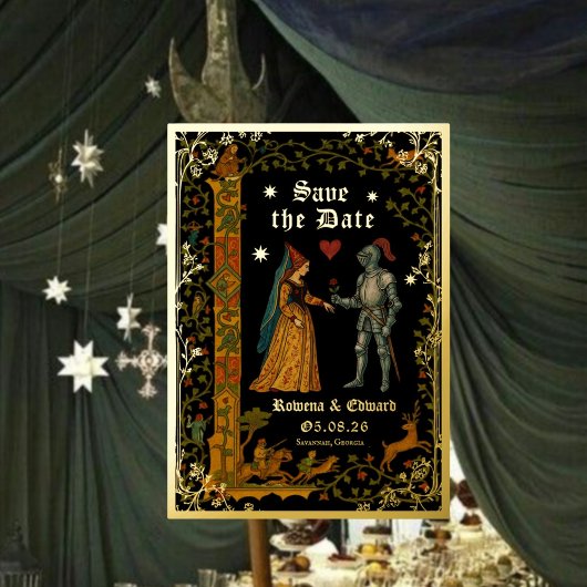 Invitation En Aluminium Medieval Knight and Lady Manuscript Save the Date