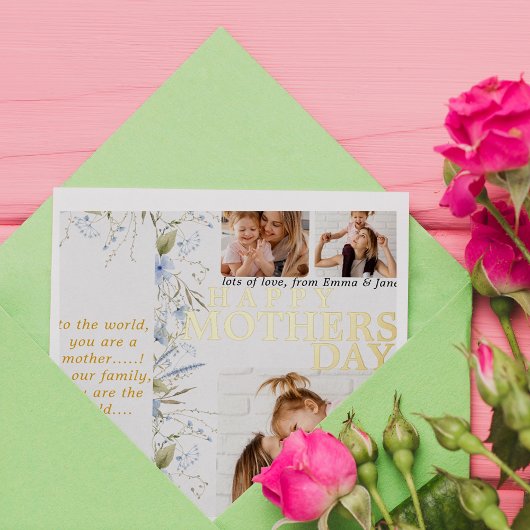 Invitation En Aluminium Meilleure Maman Ever Bleu Floral Photo Fête des Mè