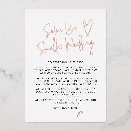 Invitation En Aluminium Même amour, mariage plus petit, annonce en véritab (Recto)