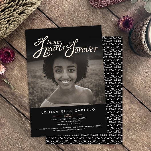 Invitation En Aluminium Mémorial dans les coeurs photo funérailles en or n