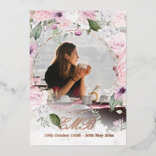 Invitation En Aluminium Mémorial Funéraire Simple Fleur Rose Or Photo