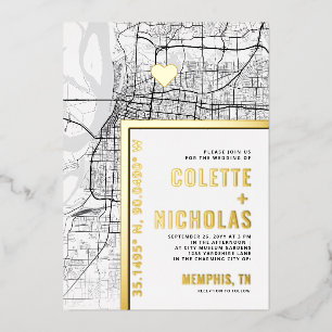 Invitation En Aluminium Memphis Love Locator Mariage sur le thème de la