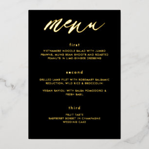 Invitation En Aluminium Menu de mariage à calligraphie moderne noire et or