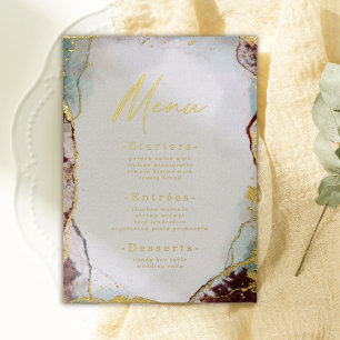 Invitation En Aluminium Menu de mariage au vin aquarelle abstrait or réel