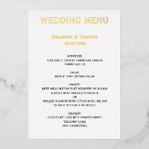 Invitation En Aluminium Menu de mariage gay blanc et or réel