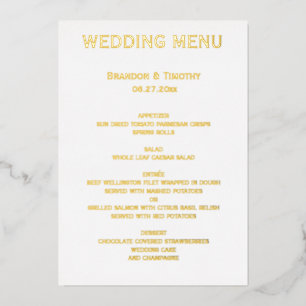 Invitation En Aluminium Menu de mariage gay en véritable feuille d'or