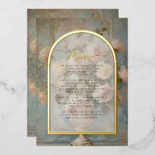 Invitation En Aluminium Menu Fleur Rose Élégant Vintage Français