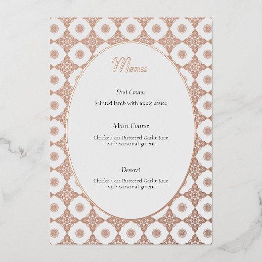 Invitation En Aluminium Menu mariage complexe en or Rose (Recto)