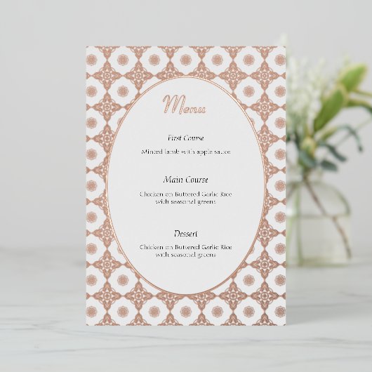 Invitation En Aluminium Menu mariage complexe en or Rose (Debout devant)