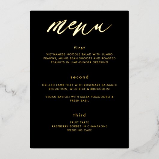 Invitation En Aluminium Menu Mariage de calligraphie noir moderne (Devant)