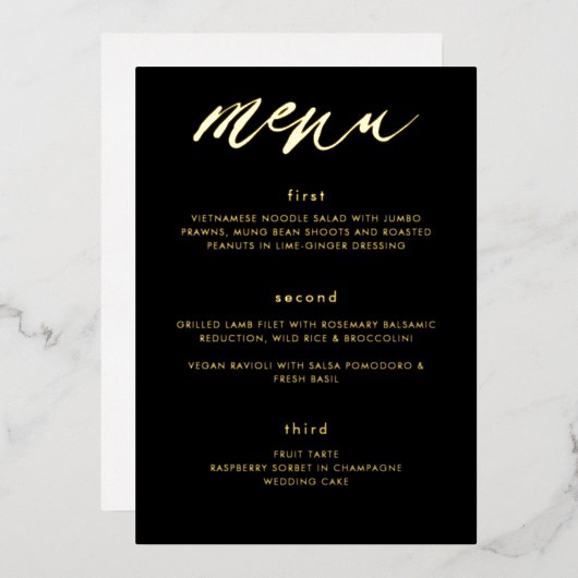 Invitation En Aluminium Menu Mariage de calligraphie noir moderne (Recto/Verso)