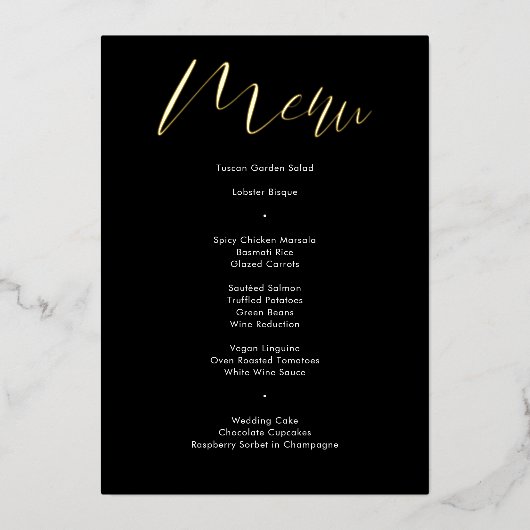 Invitation En Aluminium Menu Mariage de script de calligraphie noire délic (Devant)