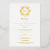 Invitation En Aluminium Menu Mariage Monogramme Floral Orné (Recto)