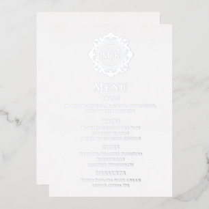 Invitation En Aluminium Menu Mariage Monogramme Floral Orné